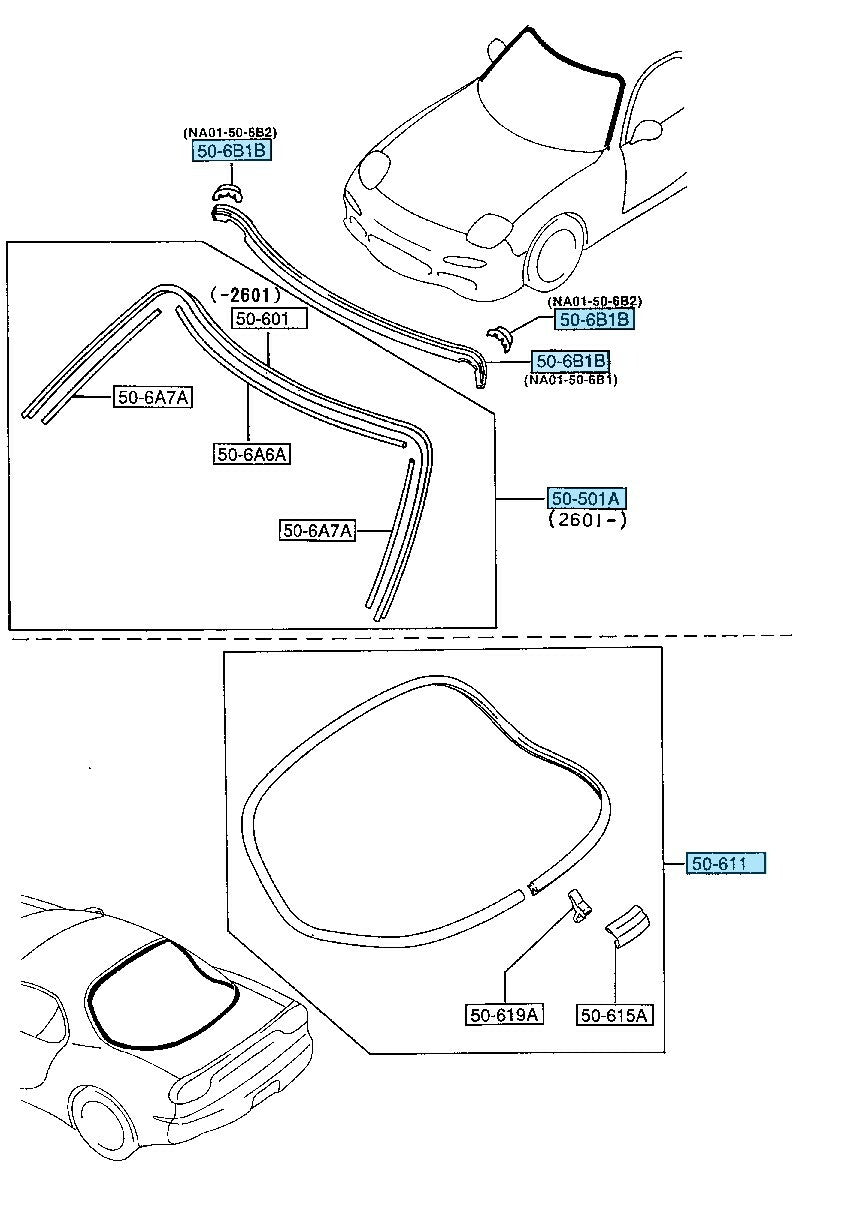 MAZDA RX-7 FD3S 1993-1995 Genuine Front & Rear Grass Windshield Molding Set OEM