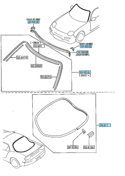 MAZDA RX-7 FD3S 1993-1995 Genuine Front & Rear Grass Windshield Molding Set OEM