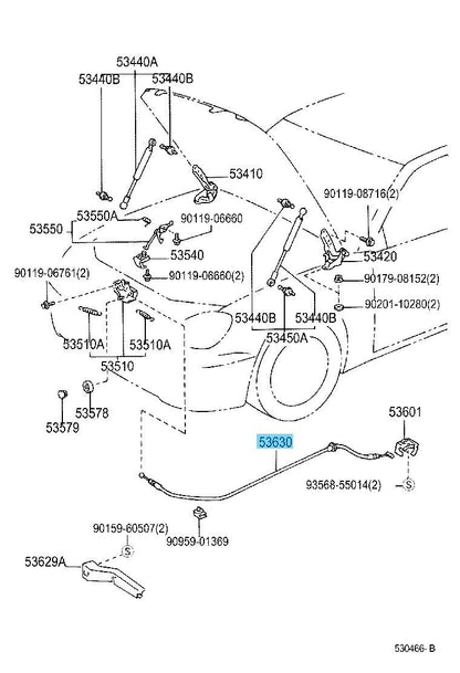 TOYOTA LEXUS GS300 GS400 98-05 Genuine Hood Lock Control Cable 53630-30250 OEM