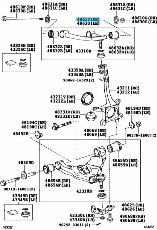 TOYOTA LEXUS Genuine Front Suspension Upper Arm Assy Right Side 48610-60070 OEM