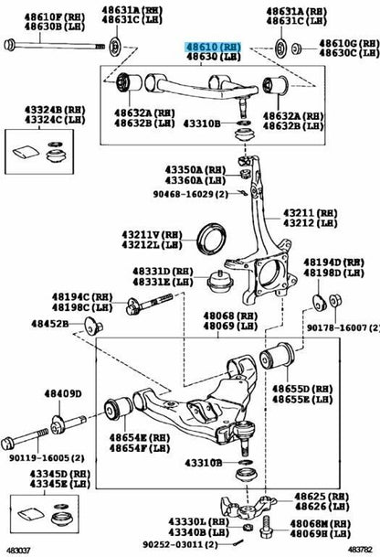 TOYOTA LEXUS Genuine Front Suspension Upper Arm Assy Right Side 48610-60070 OEM