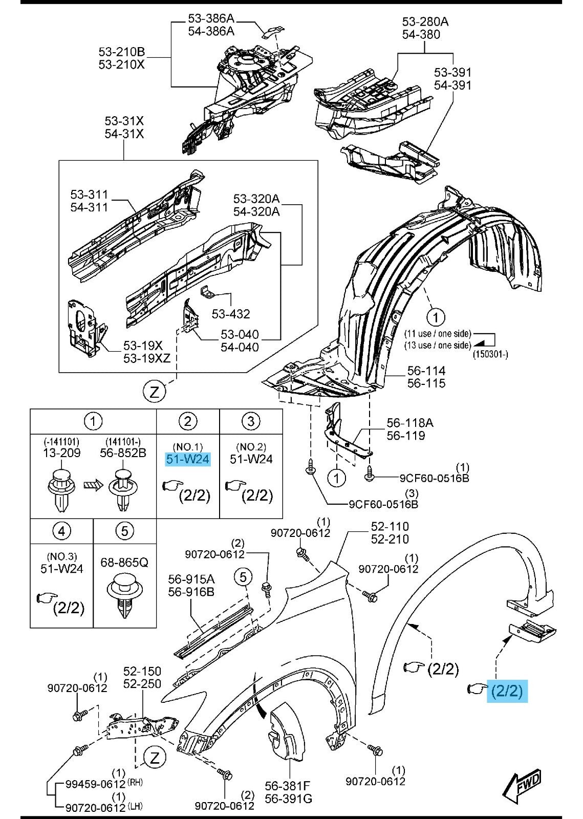 MAZDA CX-5 KE##W 2013-2016 Genuine Over Fender Lower Molding RH KD51-51-W71 OEM