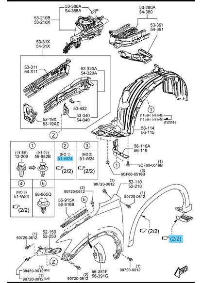 MAZDA CX-5 KE##W 2013-2016 Genuine Over Fender Lower Molding RH KD51-51-W71 OEM