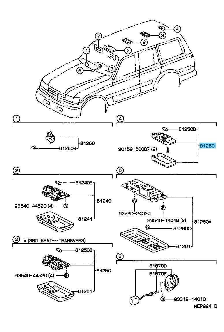 TOYOTA LAND CRUISER FZJ80L 91-96 Genuine Room Lamp Assy No.2 81240-95704-B1 OEM