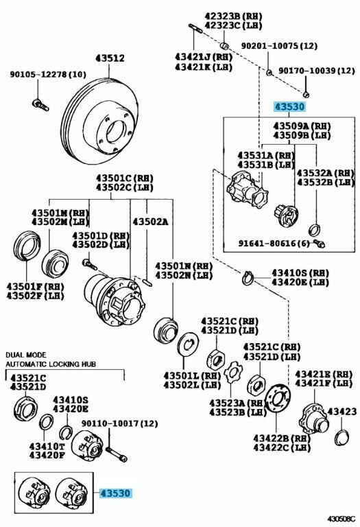 TOYOTA LAND CRUISER FZJ GRJ HDJ HZJ Genuine Free Wheel Hub 43530-60130 x2 Set