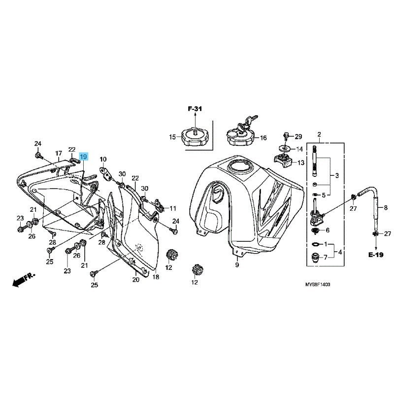 HONDA XR650L '00-25 Genuine Inner Shroud Panel RH(*Nh1* Black) 19050-MY6-700ZB