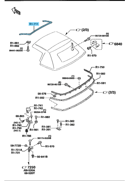MAZDA ROADSTER MIATA MX-5 NB 1999-2005 Genuine Front Top Header Weatherstrip OEM