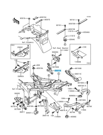 KAWASAKI ZX600 NINJA ZX-6R 1998-2002 Genuine Front Step Stay RH 35011-1875 OEM