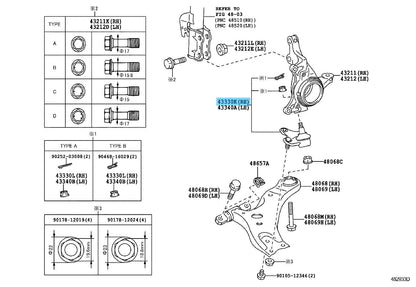 TOYOTA LEXUS RX350 RX450h 10-22 Genuine Front Lower Ball Joint Right 43330-49165