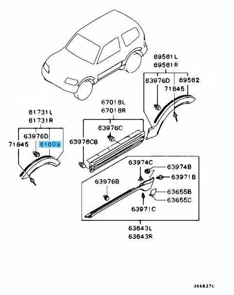 MITSUBISHI MONTERO V63W 04-06 Genuine Front Overfender Pad RL MR651261 x2 set