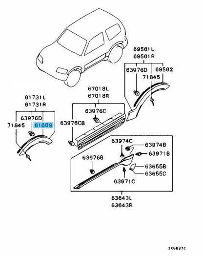 MITSUBISHI MONTERO V63W 04-06 Genuine Front Overfender Pad RL MR651261 x2 set