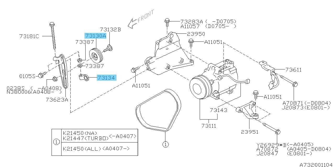 SUBARU IMPREZA WRX STI GDF 04-07 Genuine Idler Pulley & Idler Pulley set OEM