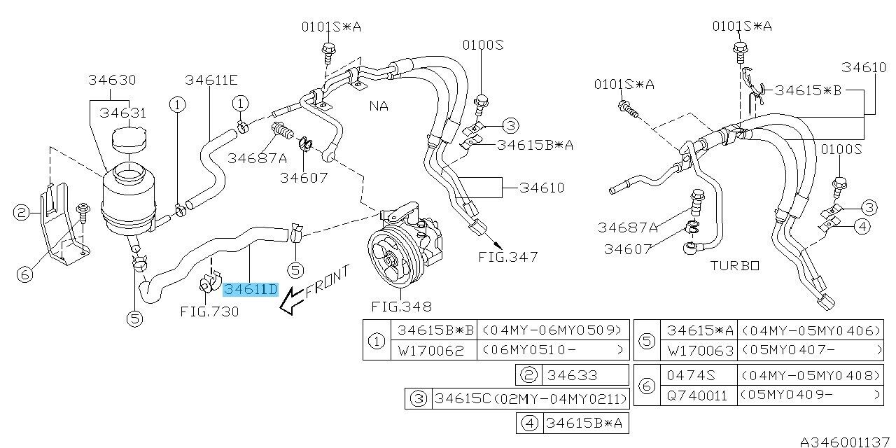 SUBARU IMPREZA WRX GDA GDB 2002-2003 Genuine Hose Suction 34611FE000 OEM