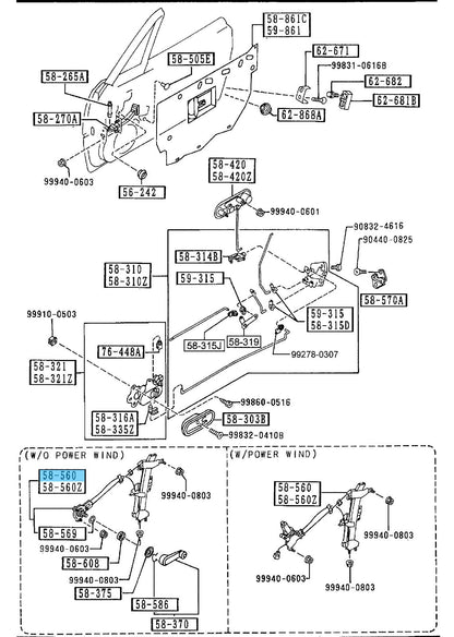 MAZDA MX-5 MIATA NA8C '90-97 Genuine Manual Window Regulator RH NA01-58-560J OEM