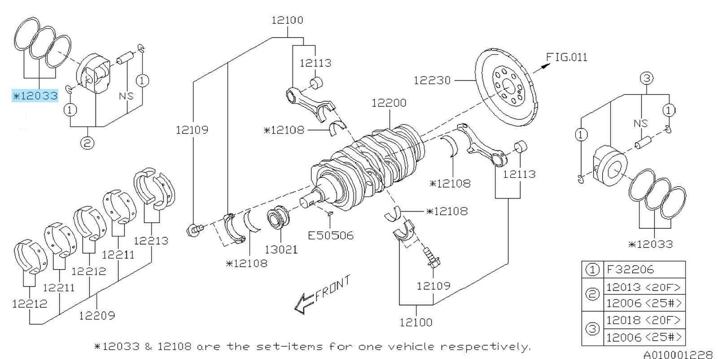 SUBARU  WRX VAG EJ20E FORESTER SJG FA20 Genuine Piston Ring Set 12033AC330 OEM