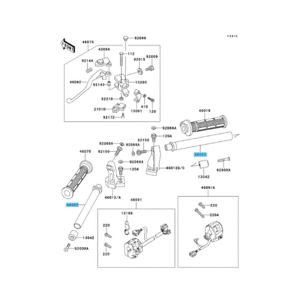 KAWASAKI NINJA 500R EX500D 1994-2009  Genuine Handle 46003-1390 RH or LH OEM