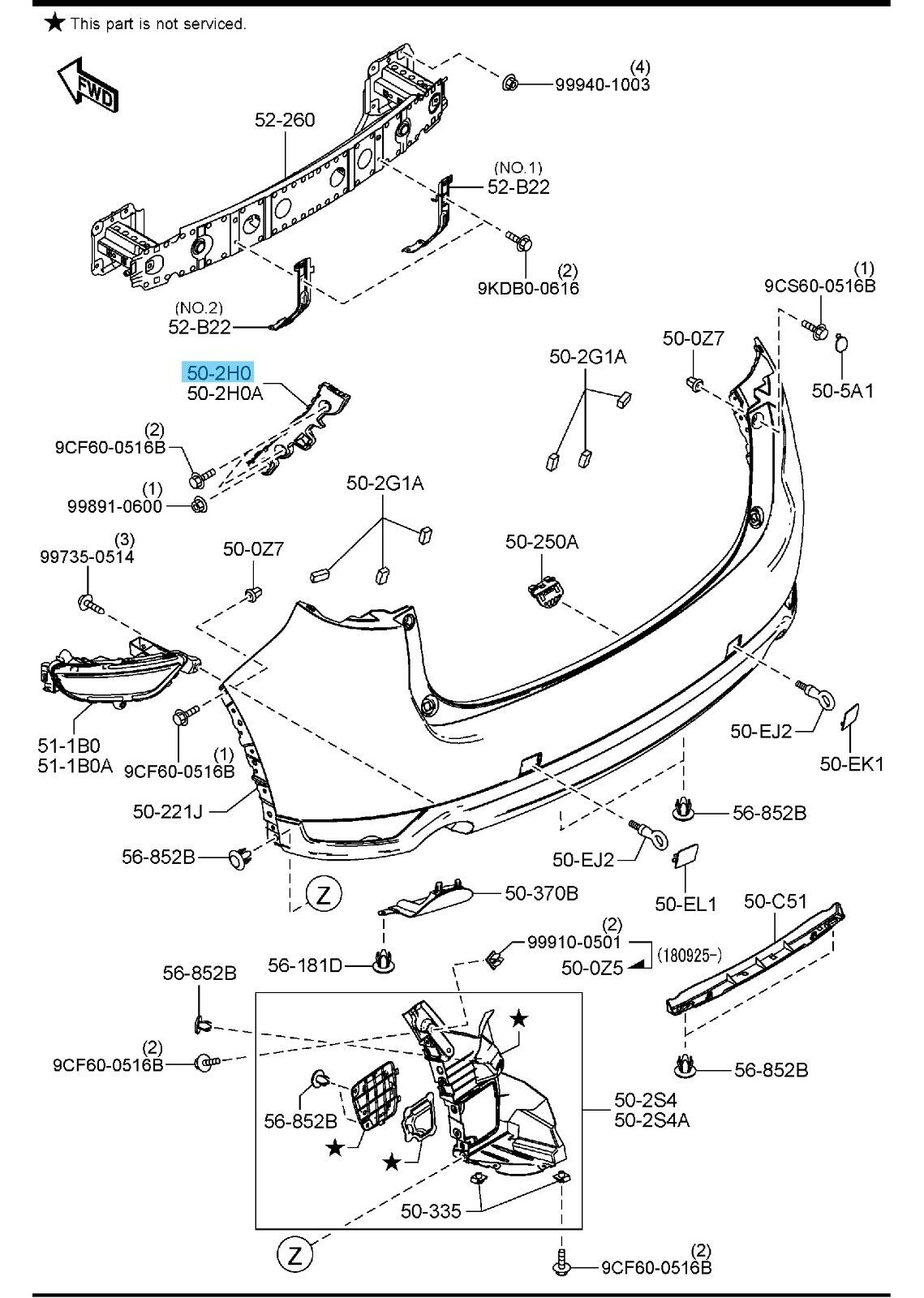 MAZDA CX-5 KF5P 17-23 Genuine Rear Bumper Retainer Bracket RH KB8A-50-2H1B OEM