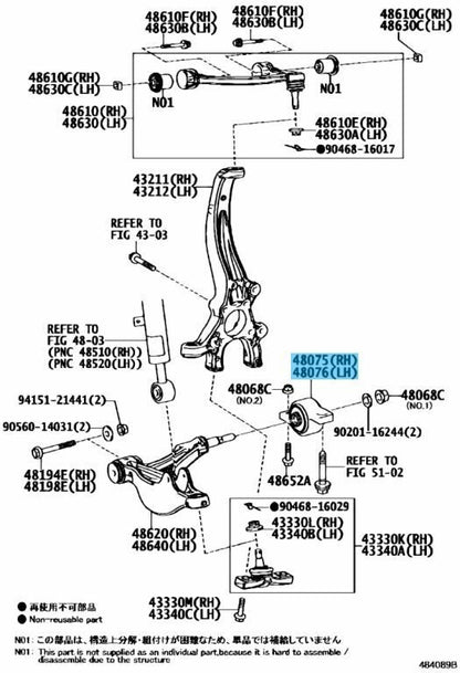 TOYOTA LEXUS GS F 16-20 RC F 15-21 Genuine Lower Control Arm Bushing RH & LH OEM
