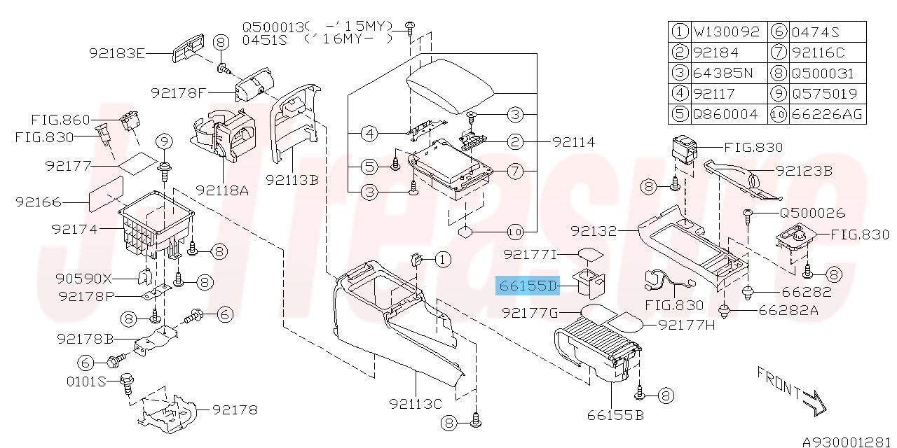 SUBARU WRX STI VAF 2015-2020 Genuine Inner Cup Holder 66155AG010 OEM