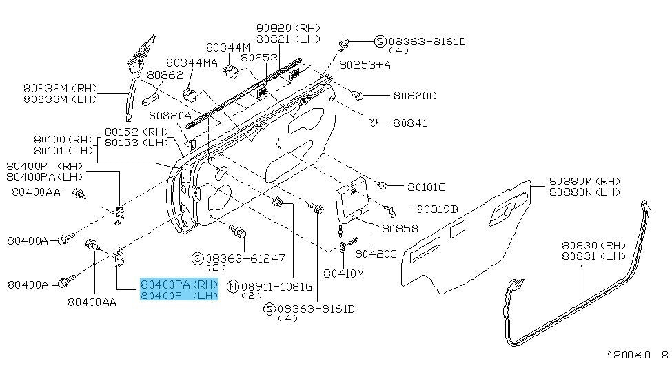 NISSAN 240SX S14 95-98 Genuine Front Door Hinge Assy 80400-70F00 / 80401-70F00