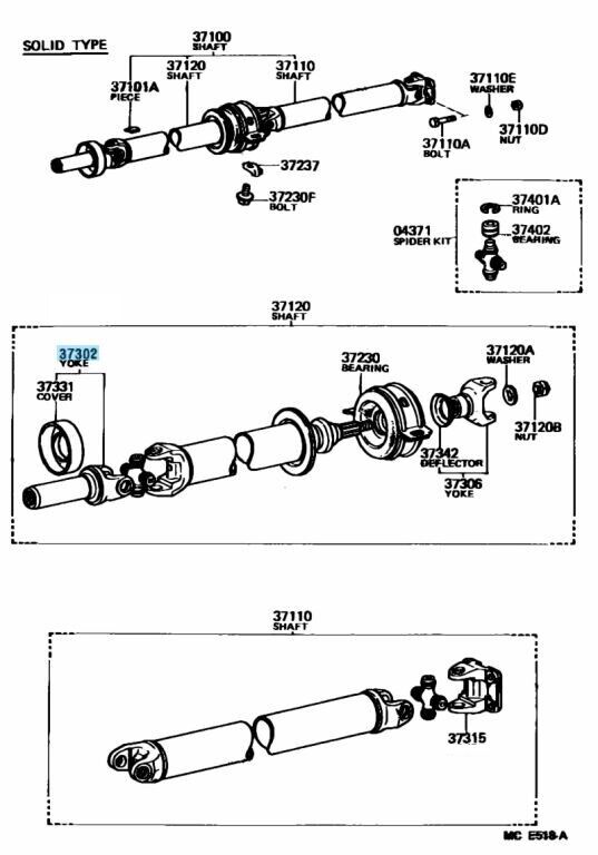 TOYOTA Genuine Yoke RR Propeller Shaft Universal Joint Sleeve 37302-35030 OEM