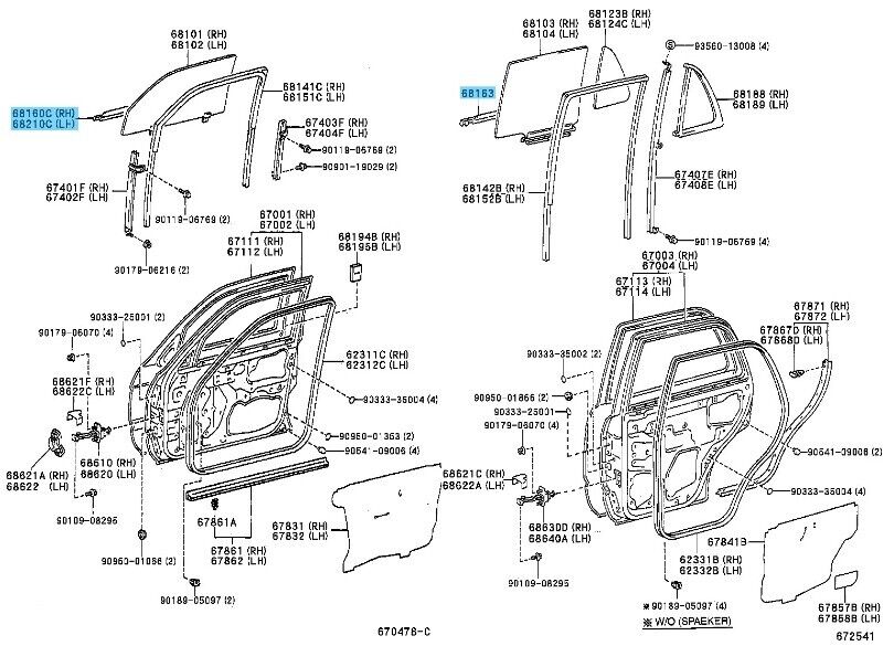 TOYOTA 4RUNNER 96-02 Genuine F/R Door Glass Outer Weatherstrip Assy RH & LH Set