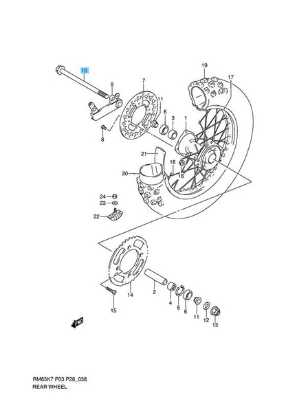 SUZUKI RM85 2002-2010 2012 2015-2017 Genuine Rear Wheel Axle 64711-03B70 OEM