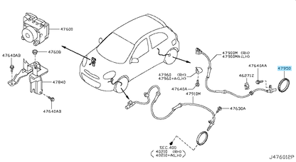 NISSAN VERSA NOTE 14-19 Genuine Sensor-Rotor Antiskid Rear ABS 47950-1HA0A  OEM