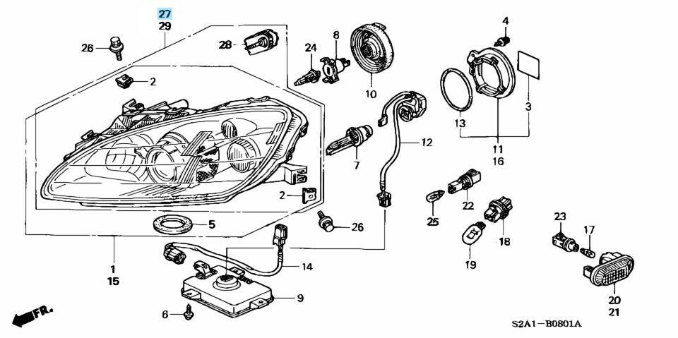 HONDA S2000 AP2 (AP1) Genuine Headlight Lamp Unit HID Right 33101-S2A-J21 OEM