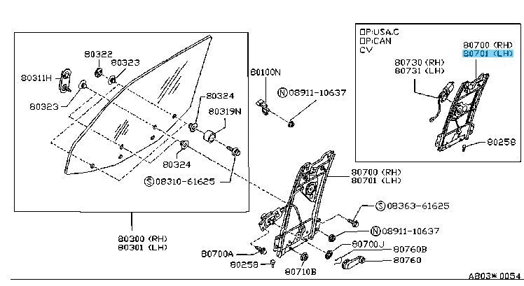 NISSAN 240SX S13 89-94 Genuine Door Window Regulator Assy LH H0721-37F17