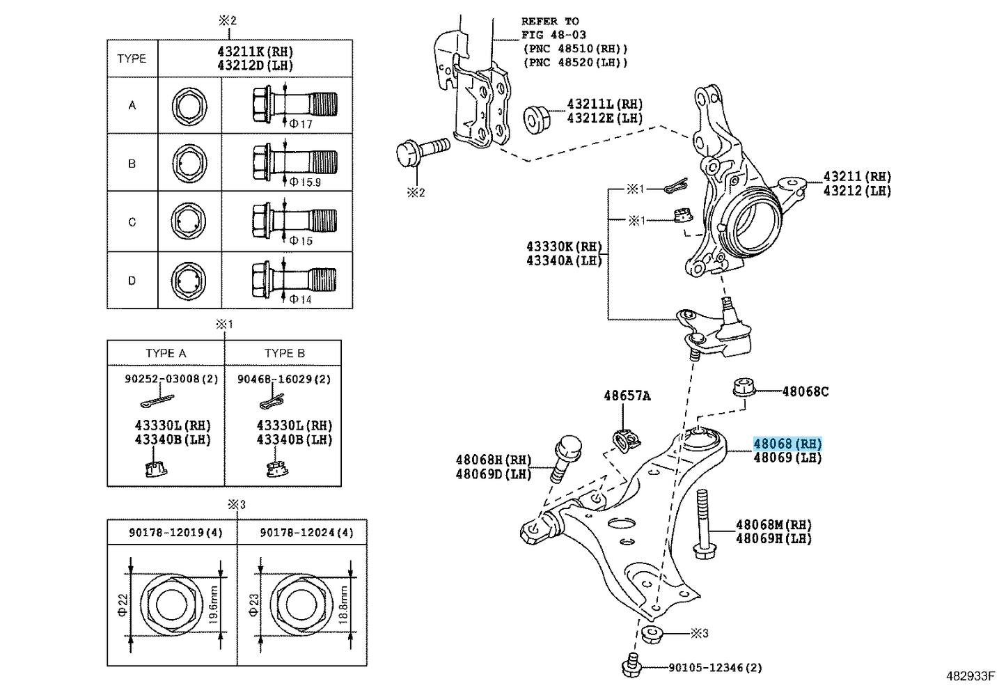 TOYOTA LEXUS RX350 RX450h 10-18 Genuine Front Lower Control Arm Right Side OEM