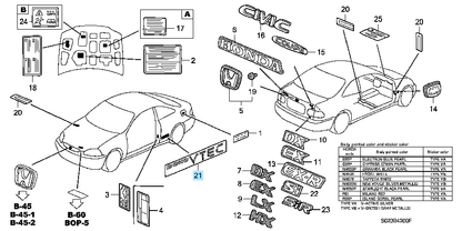 HONDA CIVIC EK 99-00 Genuine "DOHC VTEC" Side Decals Stickers Silver Set OEM