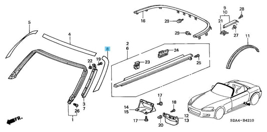 HONDA S2000 AP1 00-09 Genuine Front Pillar Exterior Film LH 72467-S2A-013 OEM