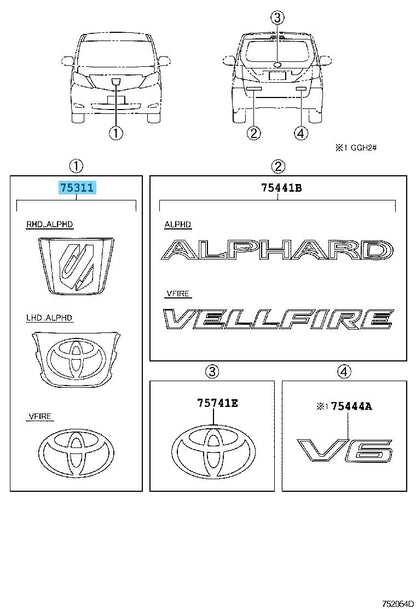 TOYOTA ALPHARD ANH20 11-15 Genuine Radiator Grille Emblem 75301-58150 Late Model