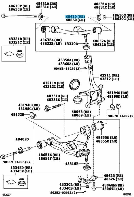 TOYOTA LEXUS Genuine Front Suspension Upper Arm Assy Right Side 48610-60070 OEM