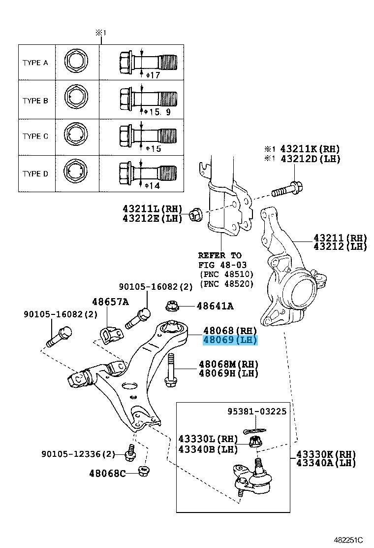 TOYOTA CAMRY GSV40 07-09 Genuine Lower Front Suspension Arm NO.1 LH 48069-33070