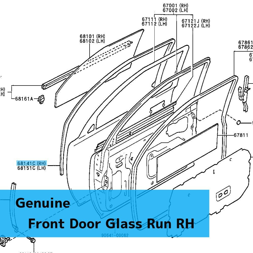 TOYOTA HILUX LN110L '1989-1997 Genuine Front Door Glass Run RH 68141-89115 OEM