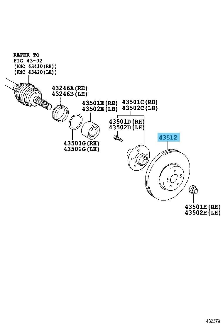 TOYOTA CAMRY ASV40 ASV50 07-17 Genuine Front Brake Rotor 43512-06150 OEM