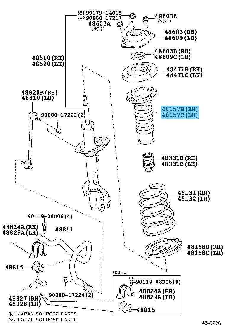 TOYOTA SIENNA GSL30 11-20 Genuine Front Coil Spring Insulator Upper RH & LH Set