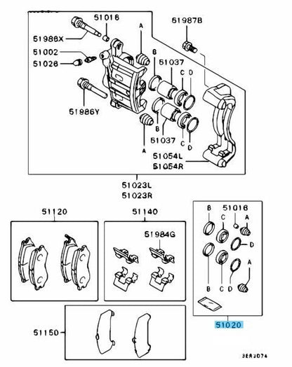 MITSUBISHI LANCER Evo 8-9 CT9A Genuine Front Brake Caliper Seal Kit MR407375 OEM