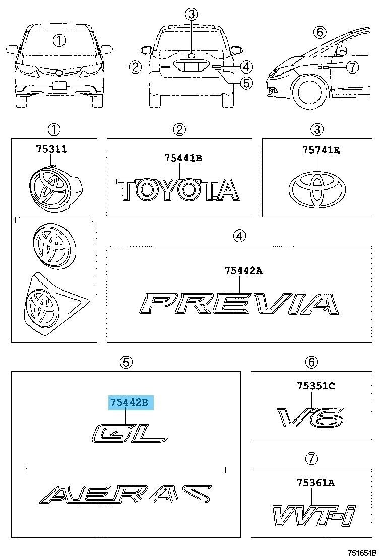 TOYOTA PREVIA ACR/GSR50 06-12 Genuine Back Door Name Plate No.2 75442-28570 OEM