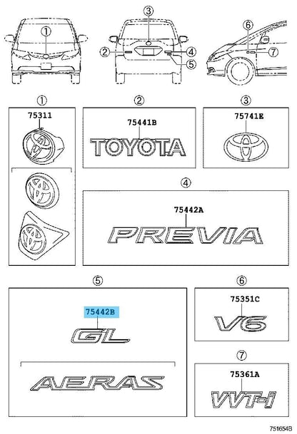 TOYOTA PREVIA ACR/GSR50 06-12 Genuine Back Door Name Plate No.2 75442-28570 OEM