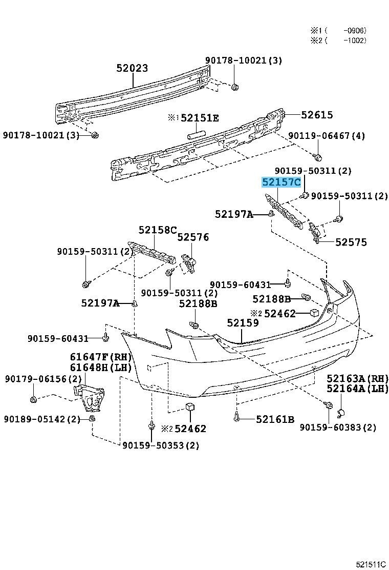 TOYOTA CAMRY GSV40 07-11 Genuine Rear Bumper Side Support NO.2 RH 52157-33010