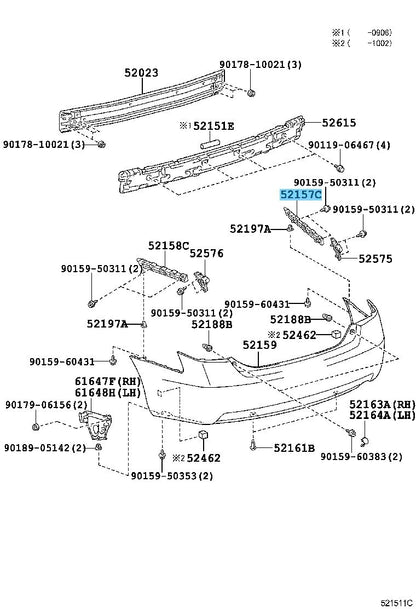 TOYOTA CAMRY GSV40 07-11 Genuine Rear Bumper Side Support NO.2 RH 52157-33010
