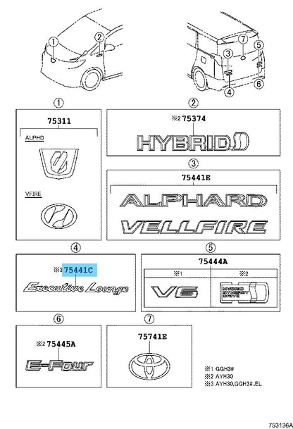 TOYOTA ALPHARD AYH30 2015-2023 Genuine Back Door Emblem "Executive Lounge" OEM
