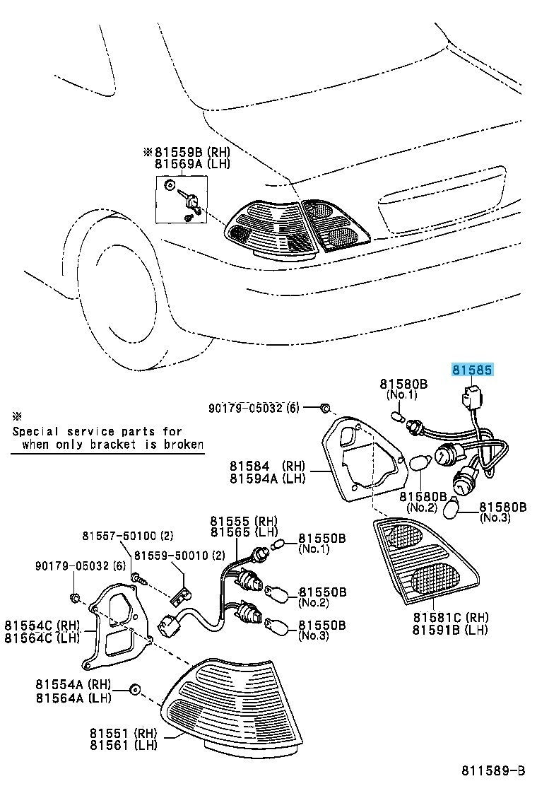 LEXUS LS430 UCF30 01-04 Genuine Rear Lamp Socket And Wire 81585-50110 R & L Set