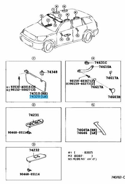 TOYOTA RAV4 ACA2# 2000-2005 Genuine Sun Visor Assy LH 74320-42370-B0 OEM