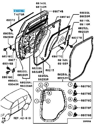 MITSUBISHI OUTLANDER CW#W 07-13 Genuine Rear Door Window Belt Line Moulding LH