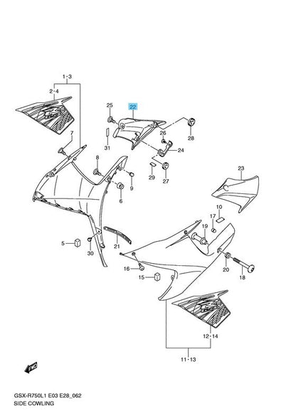 SUZUKI GSX-R750 11-17 Genuine Side Cowling Cover RH 94570-14J00 OEM