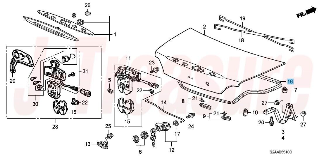 HONDA S2000 AP1 AP2 00-09 Genuine Trunk Lid Weatherstrip 74865-S2A-010 OEM